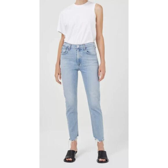 Agolde Denim - Agolde Merrel Mid Rise Straight Leg Jean Frayed Hem Light Wash Astray Size 24